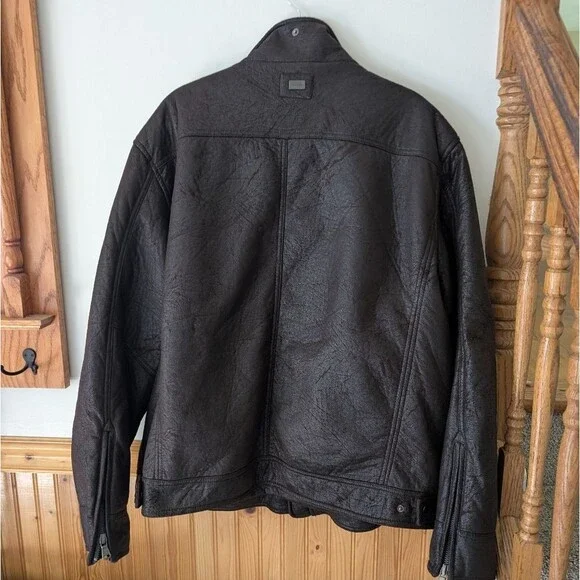 Calvin Klein Faux Leather Dark Brown Lined Biker Moto Jacket Coat Size XXL